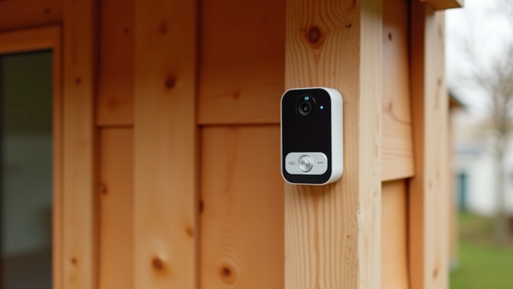 Professional installation of video doorbell on wooden house exterior, showing proper angle and weatherproof mounting with protective eave above